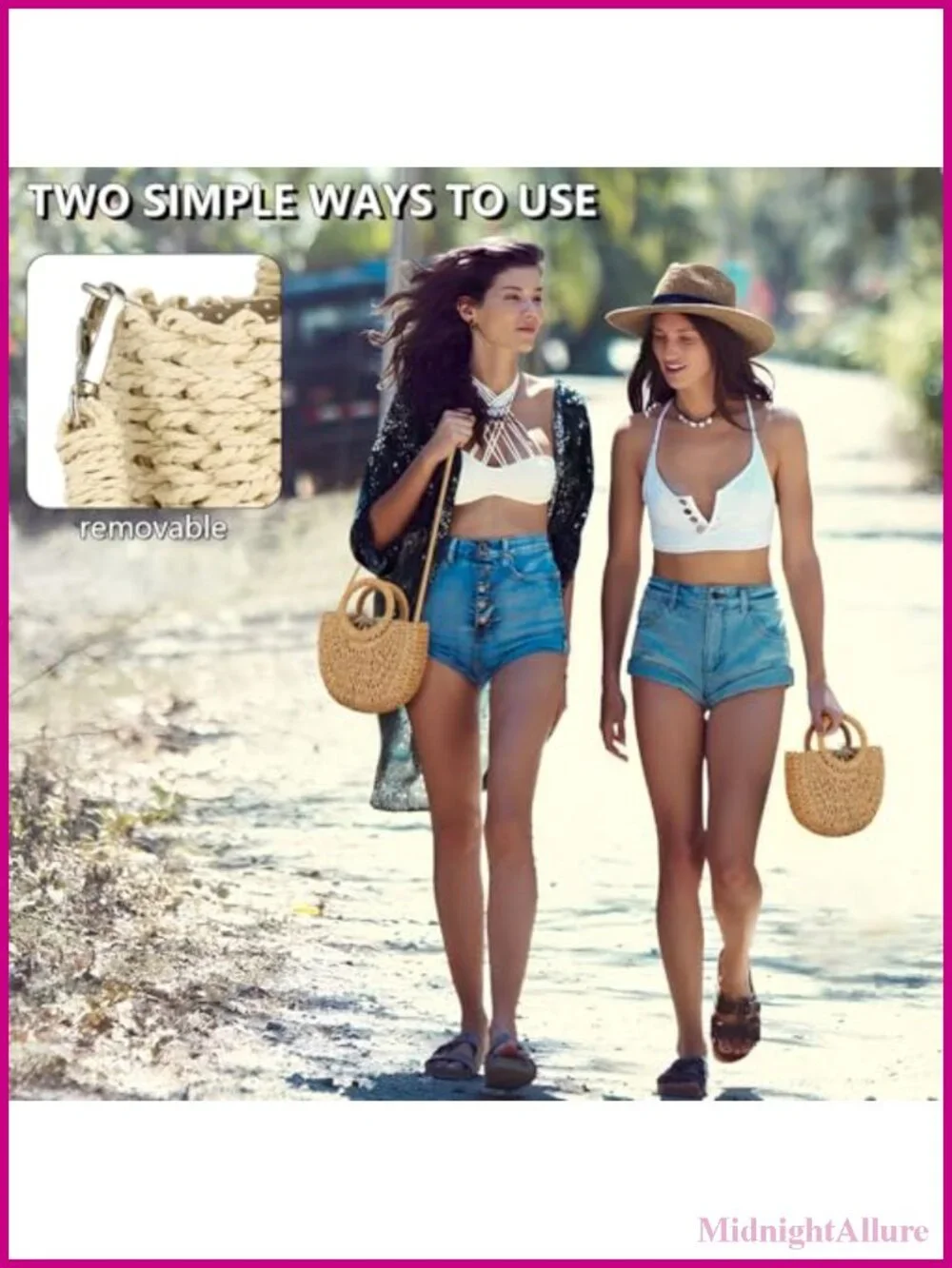 Handwoven Straw Hobo Crossbody Bag Beach Purse Two-Way Wear